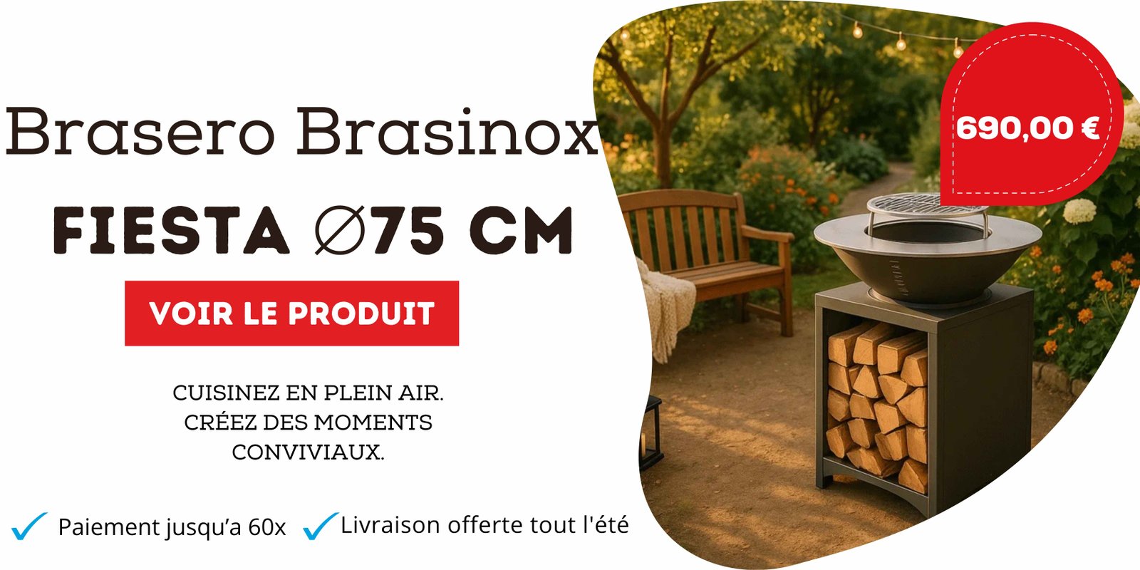 Brasero Barbecu plancha en acier avec plaque en Inox